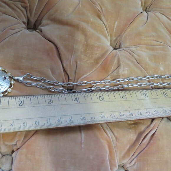 Vtg signed Prestige pend necklace 1960 ruby red crystal silver chain starburst - Picture 8 of 9